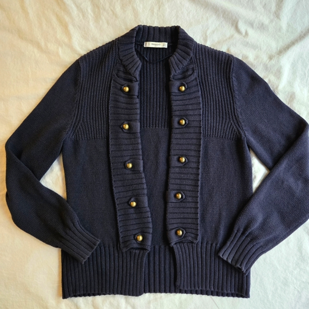 Mango Navy sz 4 Chunky Knit Nautical Sweater Cardigan